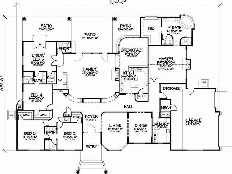 1 Story 5 Bedroom House Plans Luxury One Story Five Bedroom Home Plans 