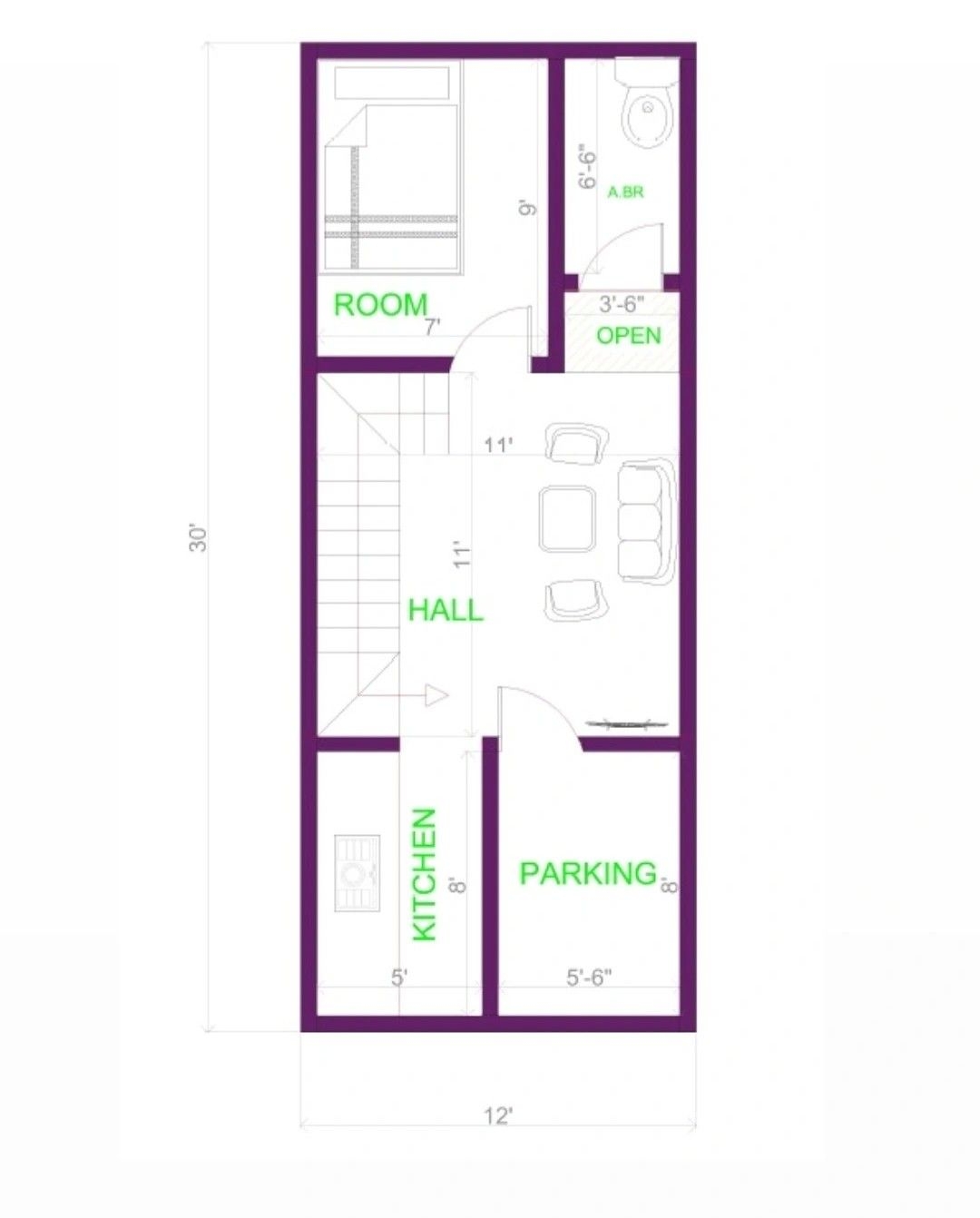 12x30 Plan 12by30 Feet Plan 12x30 Floorplan 12x30 Plan Smart House
