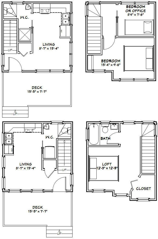 16x16 Tiny Houses PDF Floor Plans 466 Sq By ExcellentFloorPlans Small