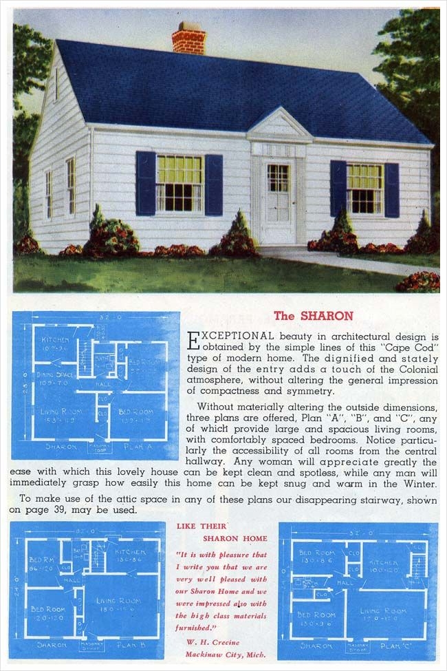 1945 Sterling Homes The Sharon Vintage House Plans Cape Cod House