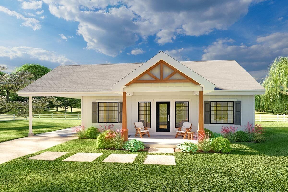 2 Bedroom Country Craftsman House Plan With Carport Under 1100 Sq Ft