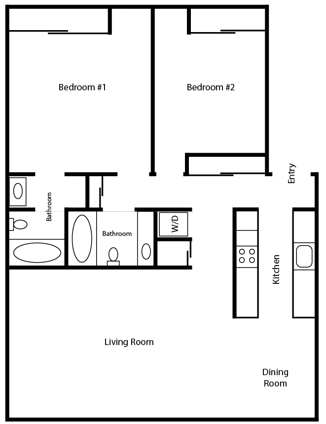 2 BR 2 BA Floor Plan Woodlake Estates