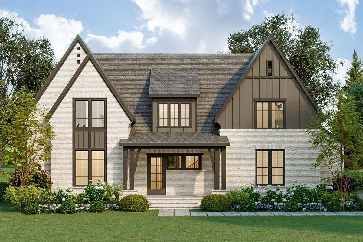 2 Story Modern Tudor House Plan With Main level Master Bedroom