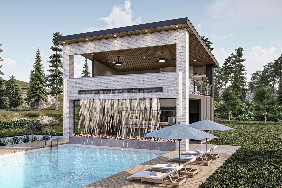 2 Story Pool House With Large Covered Patio And Loft 623228DJ