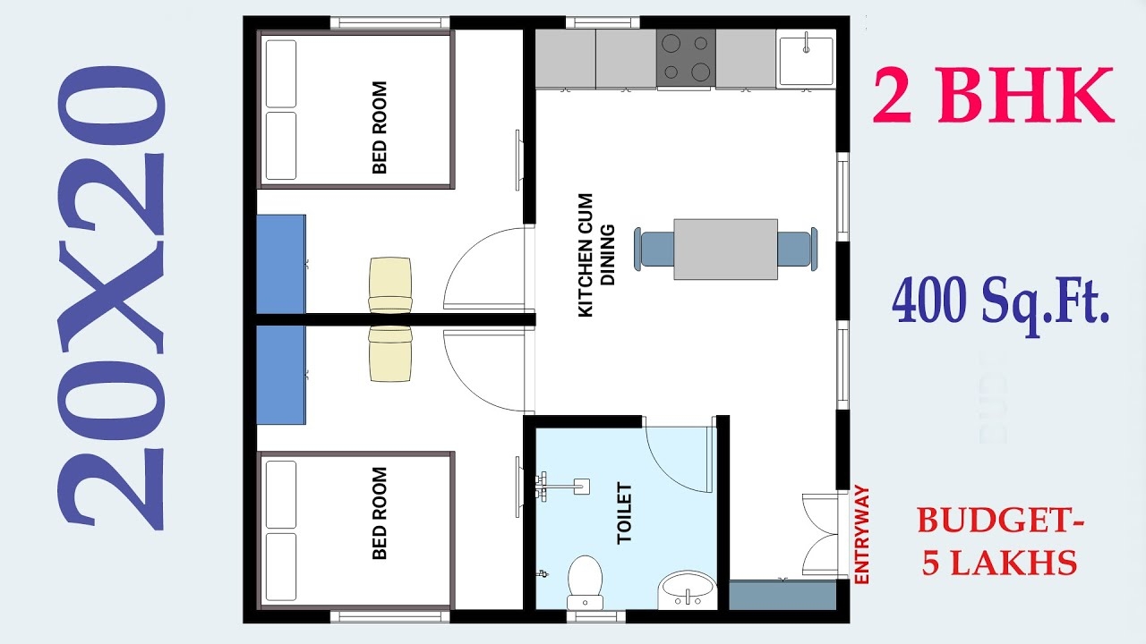 20x20 House Plan Ll 400 SQFT HOUSE PLAN Ll 2BHK HOUSE PLAN YouTube