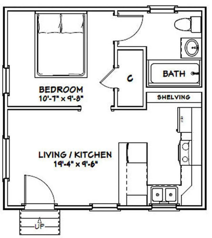 20x20 Tiny House 1 bedroom 1 bath 400 Sq Ft PDF Floor Plan Instant