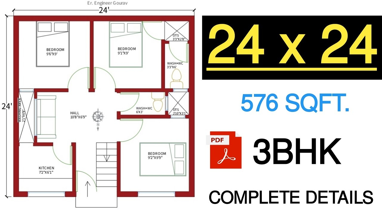 24 X 24 Small House Plan 3bhk 24 X 24 Feet House Plans With 3 Bedroom