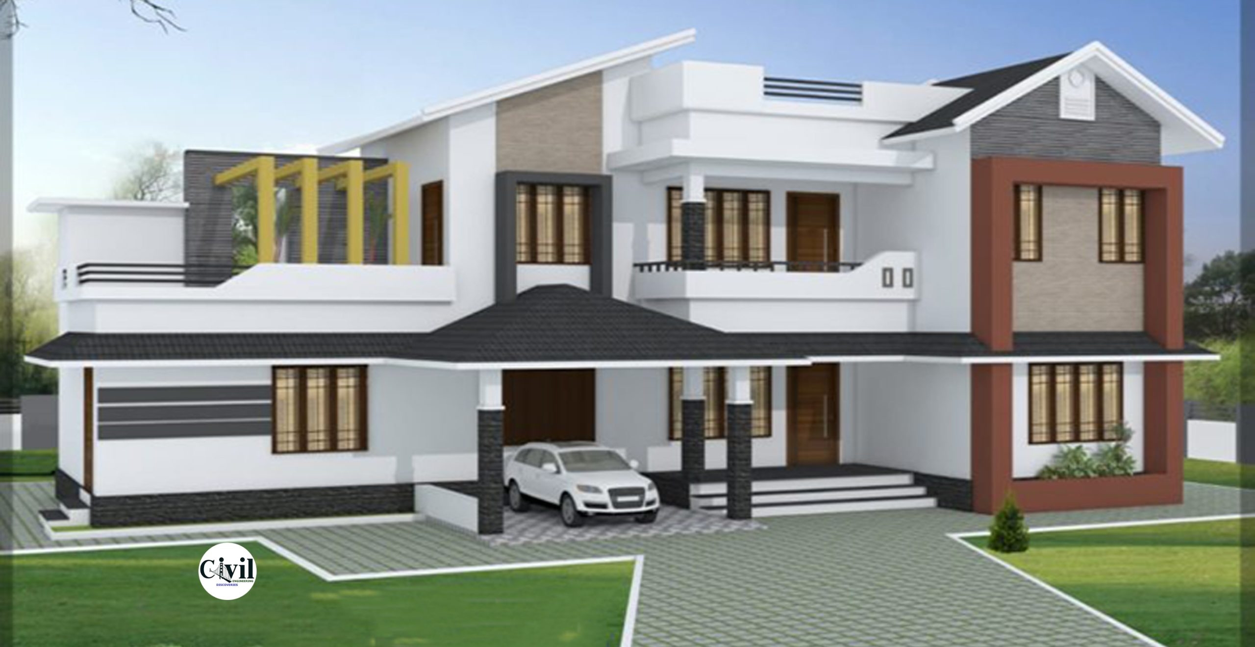 2400 Sq Ft 5BHK Contemporary Style Two Storey House And Free Plan