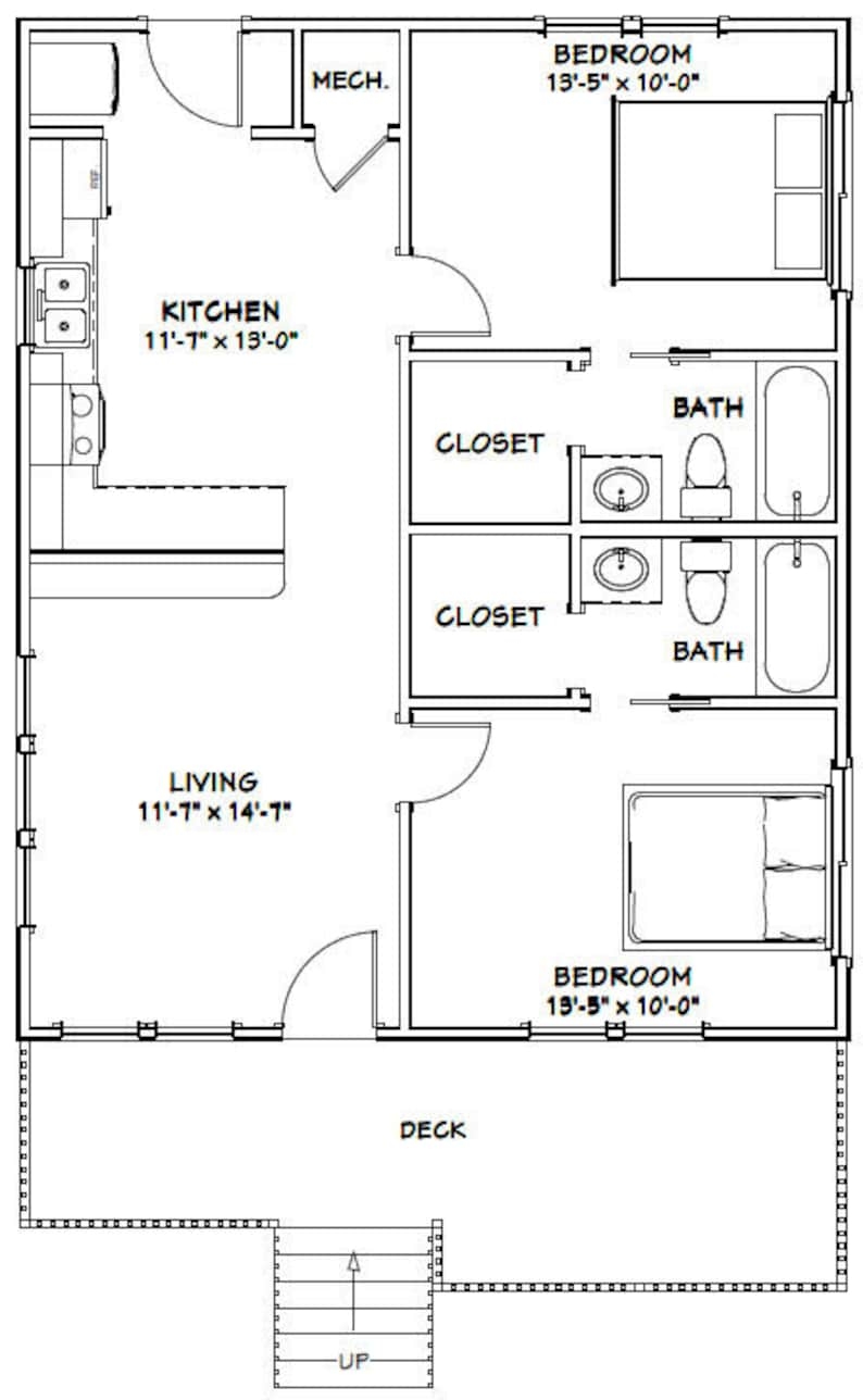 26x32 House 2 bedroom 2 bath 832 Sq Ft PDF Floor Plan Etsy
