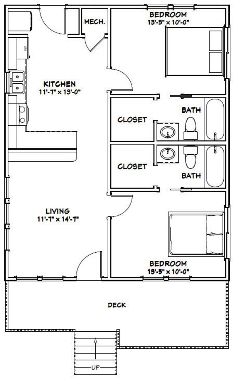 26x32 House 2 bedroom 2 bath 832 Sq Ft PDF Floor Plan Etsy