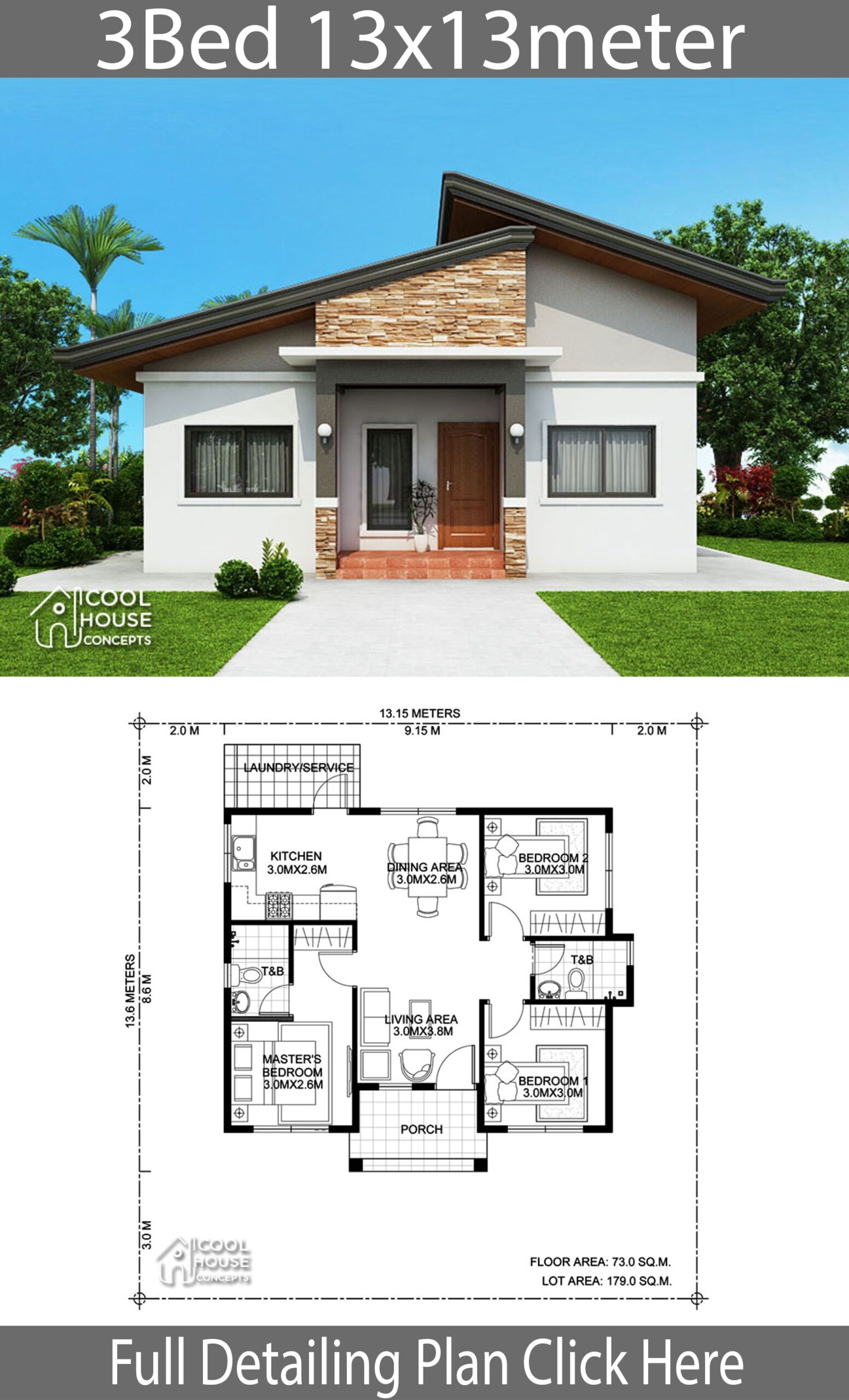 3 Bedroom Bungalow Floor Plan Design 3 bedroom Bungalow House Concept
