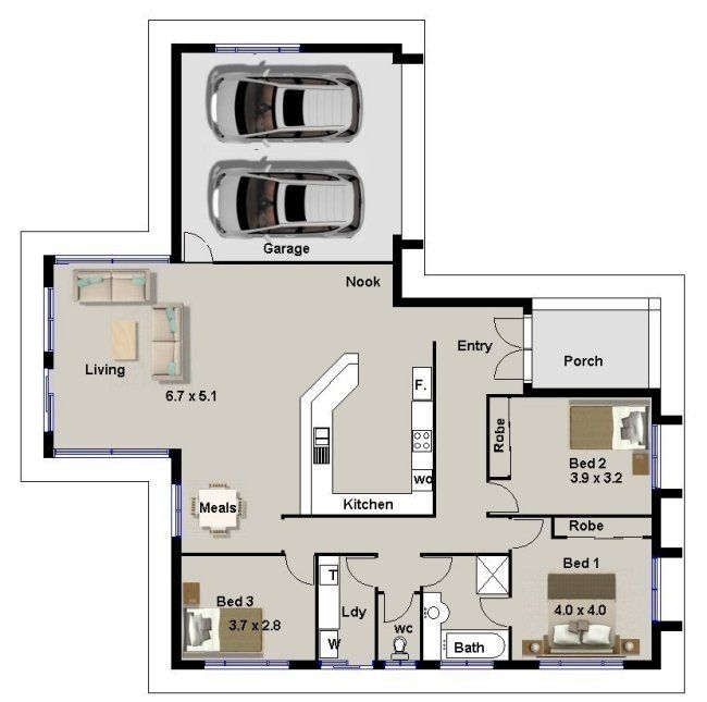 3 Bedroom House With Double Garage Floor Plan Bedroom Poster