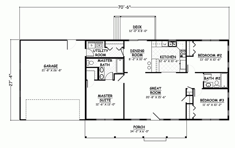 3 Bedroom Ranch Style House Plan With 1300 Square Feet COOLhouseplans