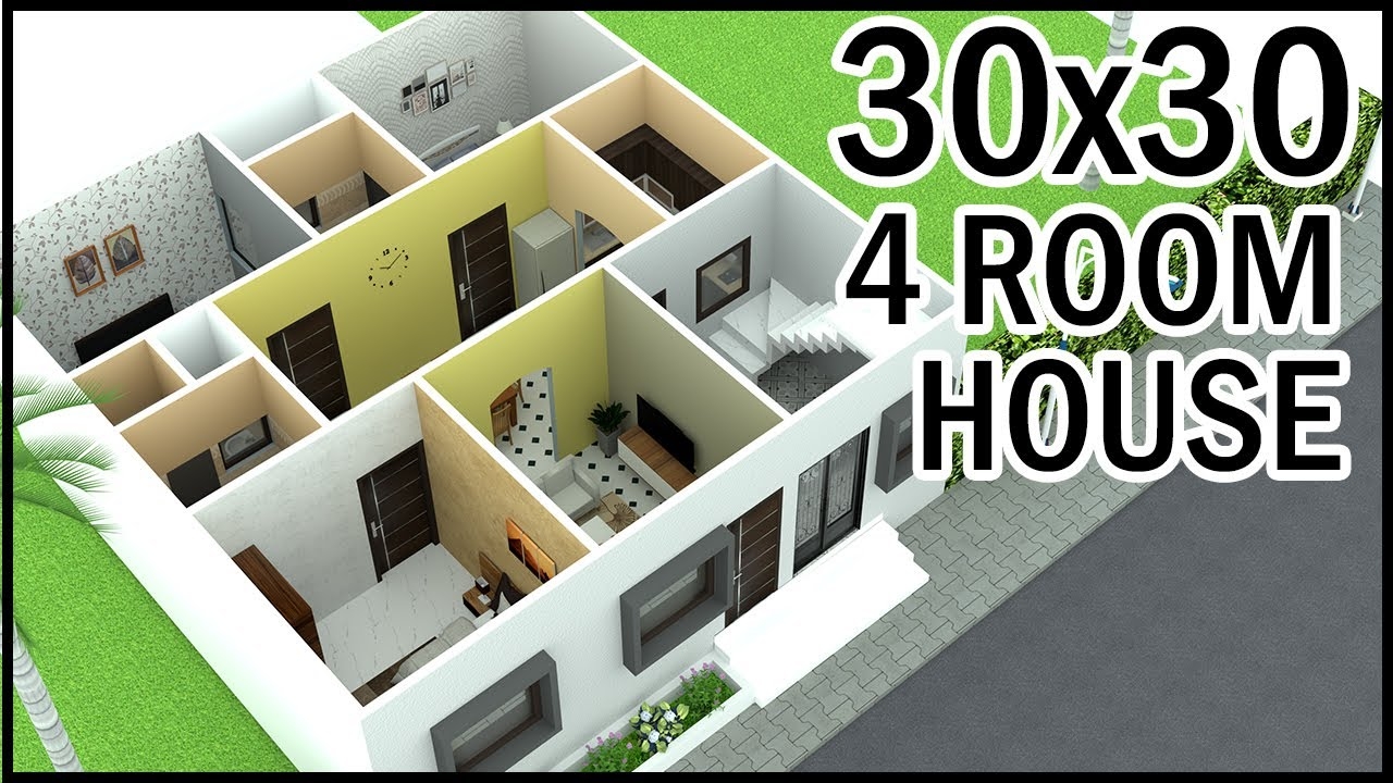 30 0 x30 0 3D House Design 30x30 4 Room House Plan Gopal