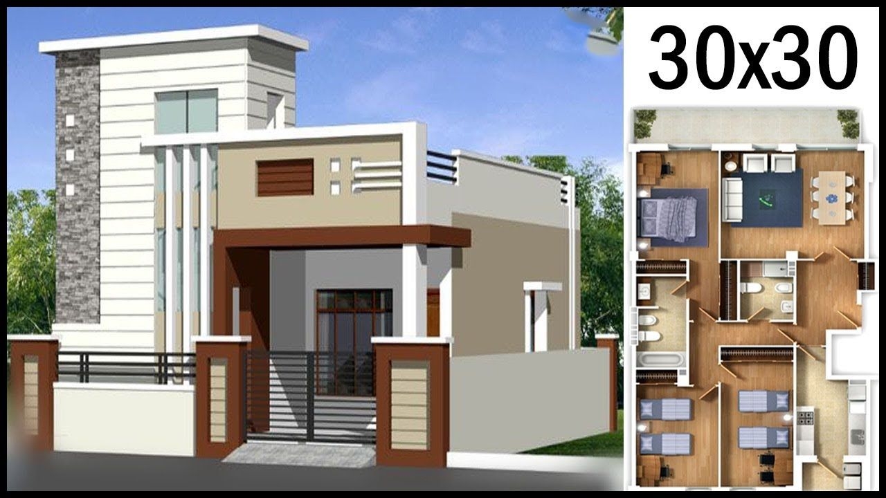 30 0 x30 0 3D House Design With Layout Map 30x30 House Plan With 