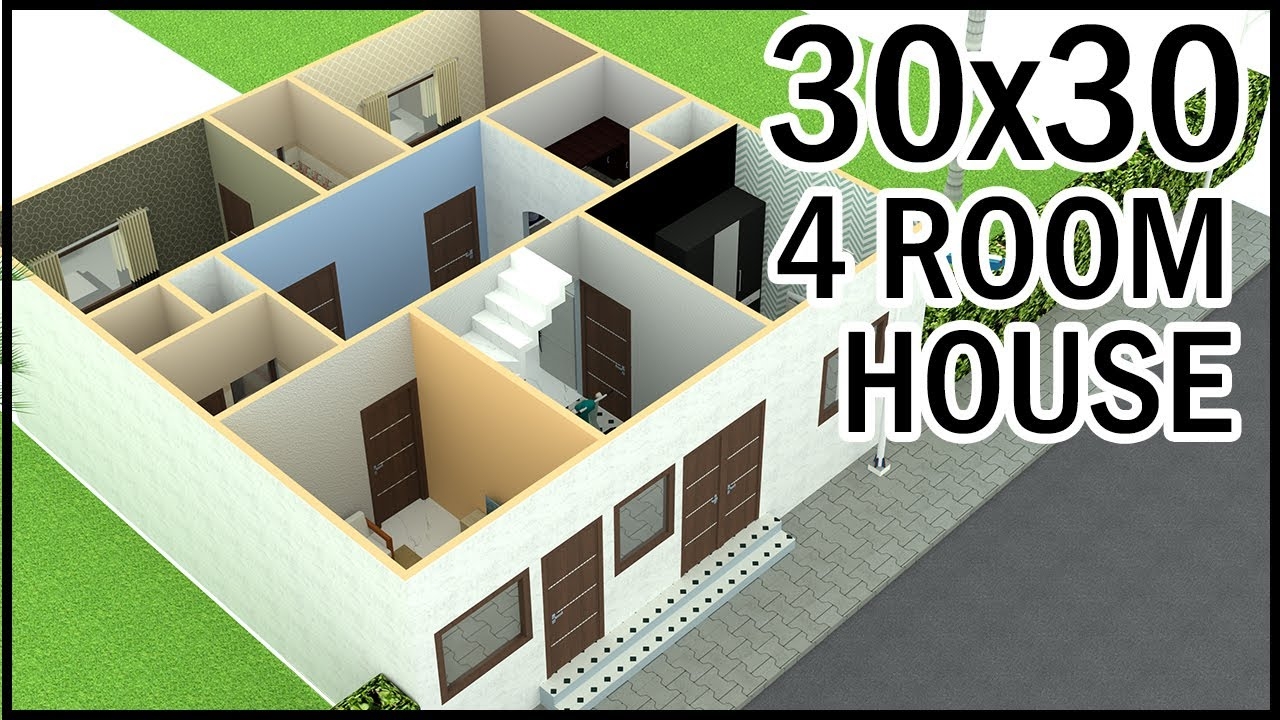 30 0 x30 0 4 Room 3D House Plan 30x30 3D House Design Gopal 