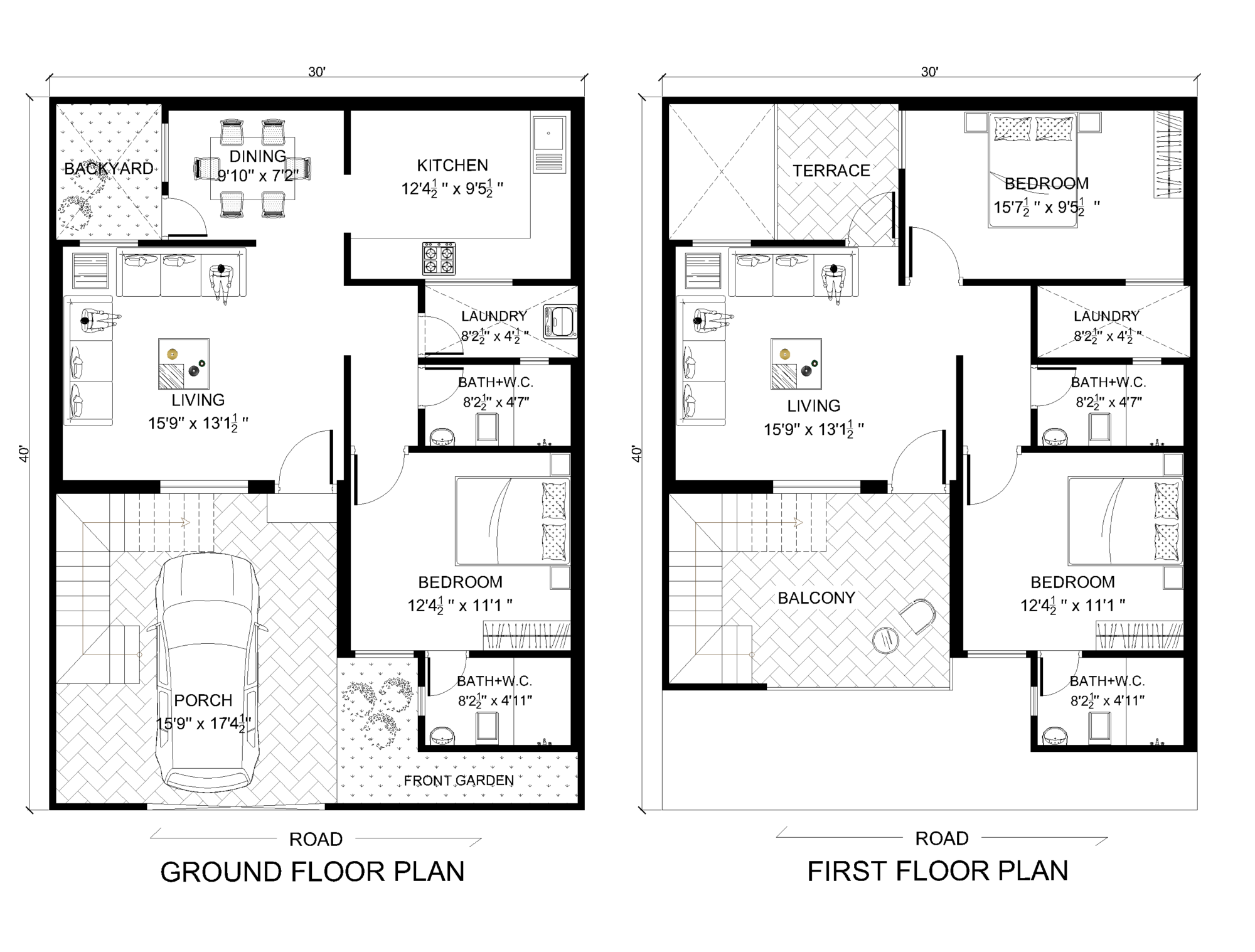 30 X 40 Duplex House Plan 3 BHK Architego