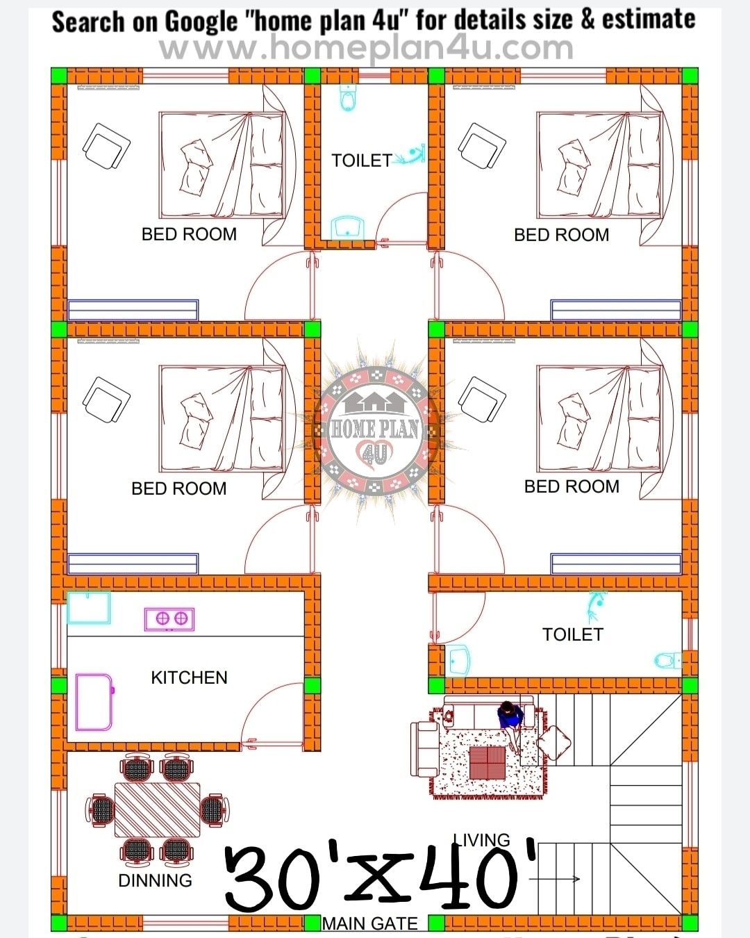 30 X 40 House Plan With 3 Bhk Design House Plans House Plan With 