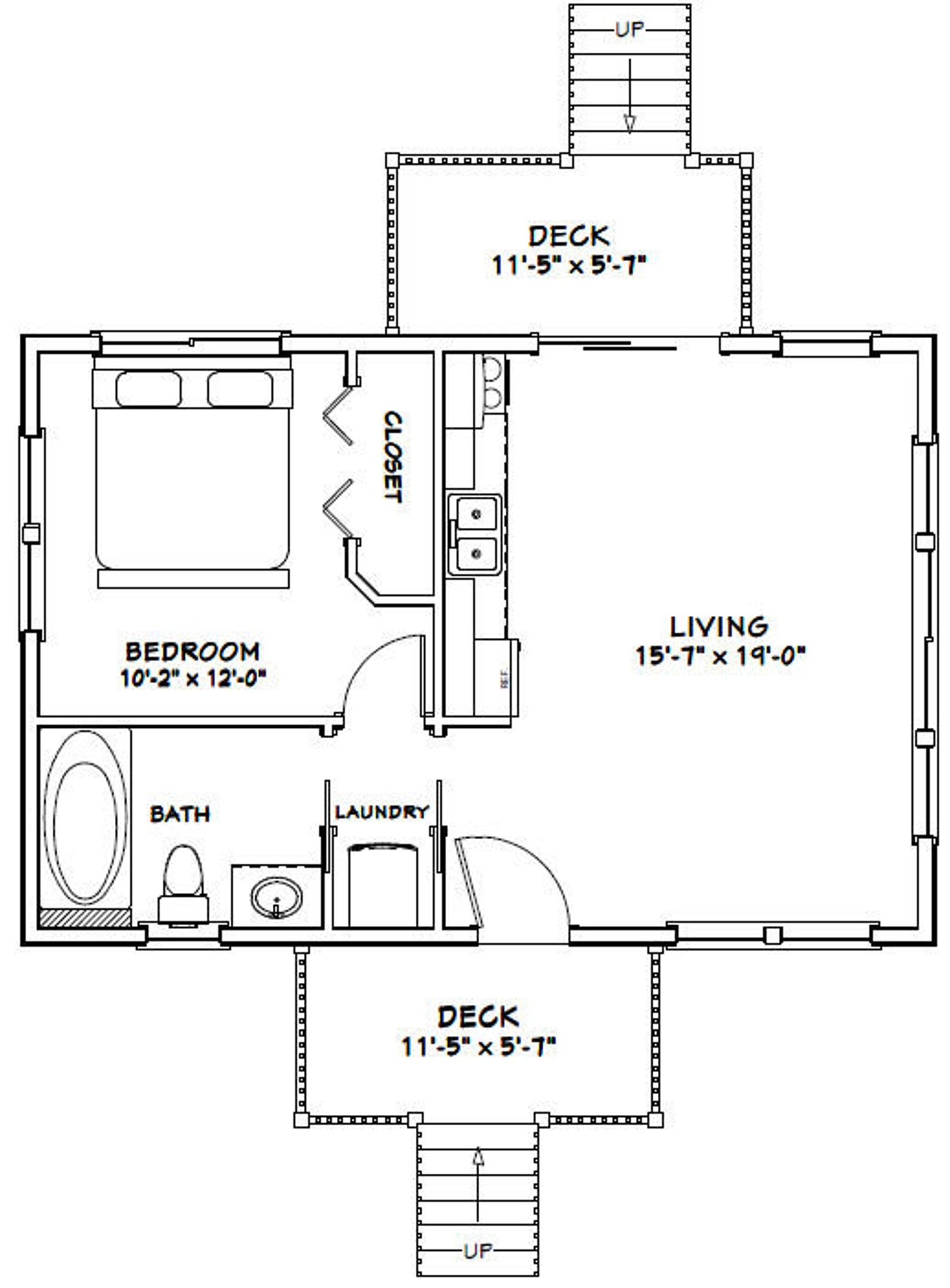 30x20 House 1 bedroom 1 bath 600 Sq Ft PDF Floor Plan Etsy