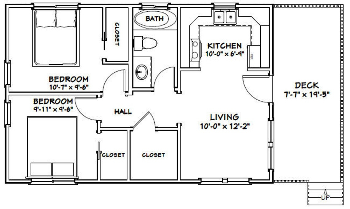 30x20 House 2 bedroom 1 bath 600 Sq Ft PDF Floor Plan Instant Download 