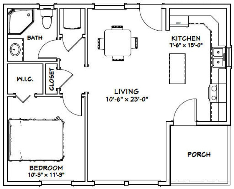 30x24 House 1 bedroom 1 bath 657 Sq Ft PDF Floor Plan Instant Download 