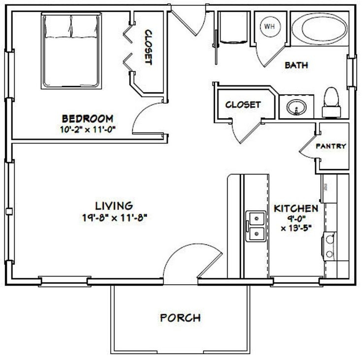 30x24 House 1 bedroom 1 bath 720 Sq Ft PDF Floor Plan Instant Download