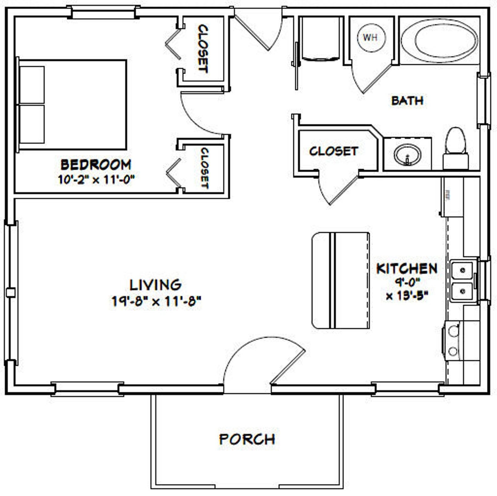 30x24 House 1 bedroom 1 bath 720 Sq Ft PDF Floor Plan Instant Download 