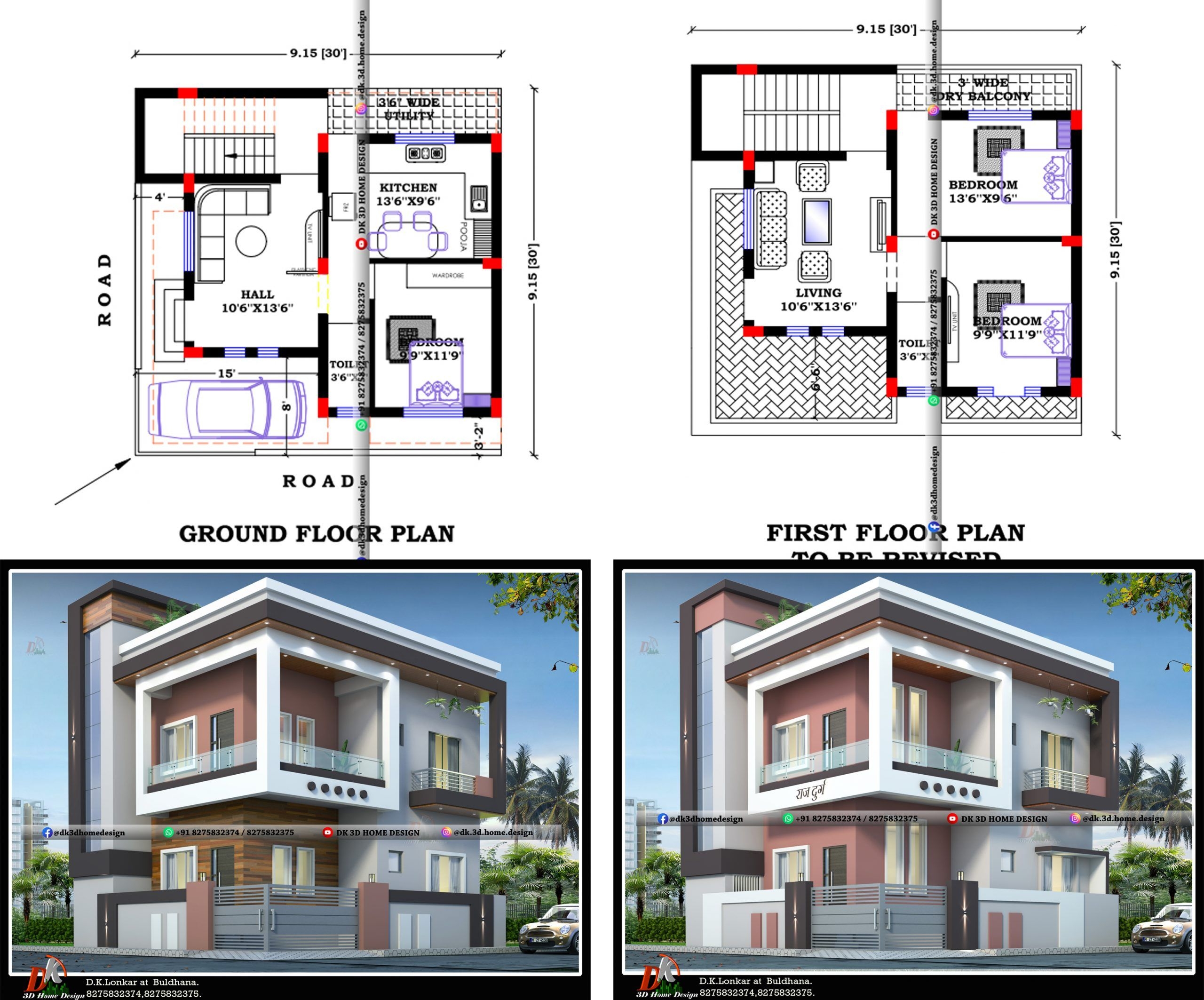 30x30 House Plan Is Double Floor House Plan Available With Its 3D Home 