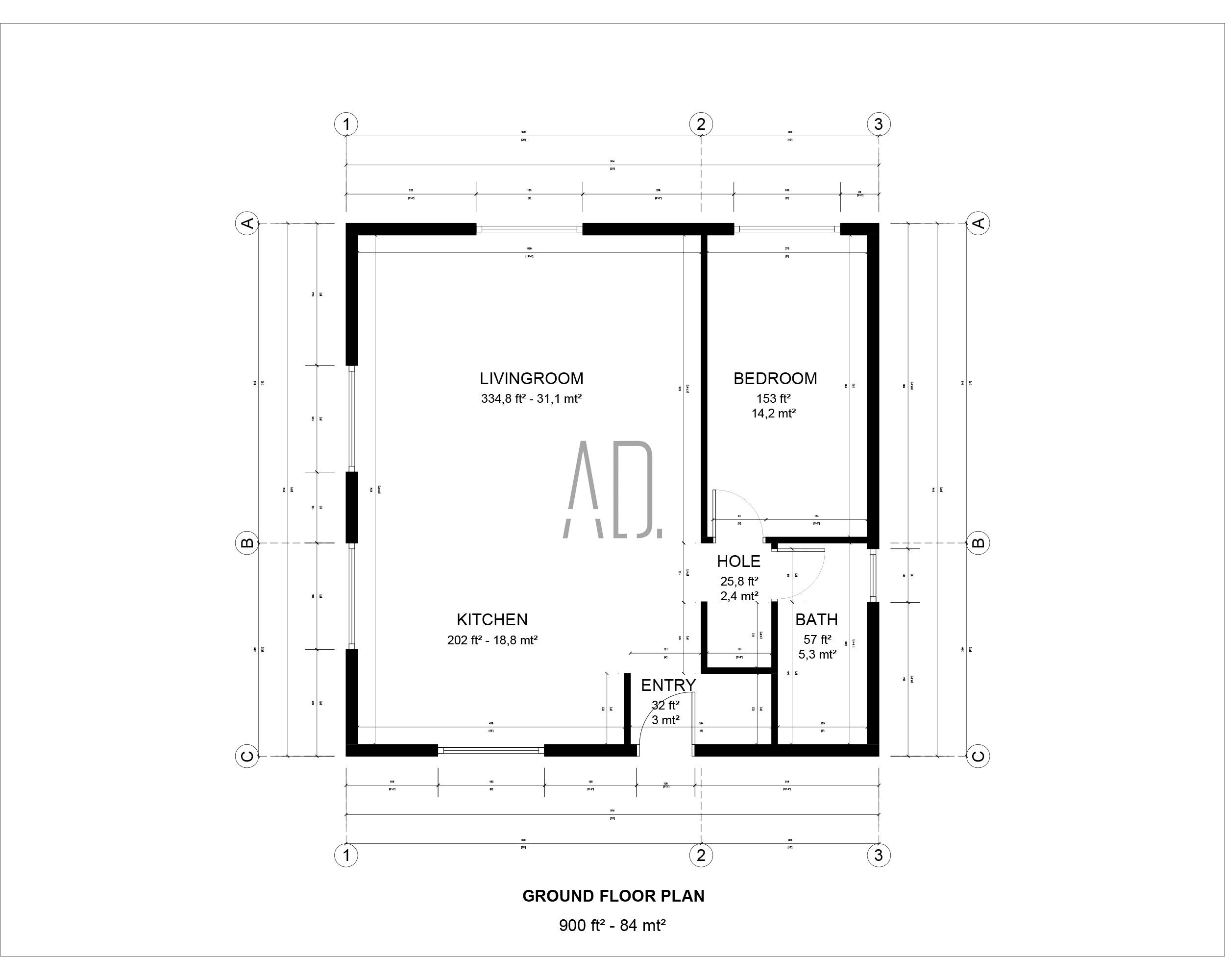 30x30 House Plan Small Home Plan 1 Bedroom 1 Bath Floor Plan Tiny 