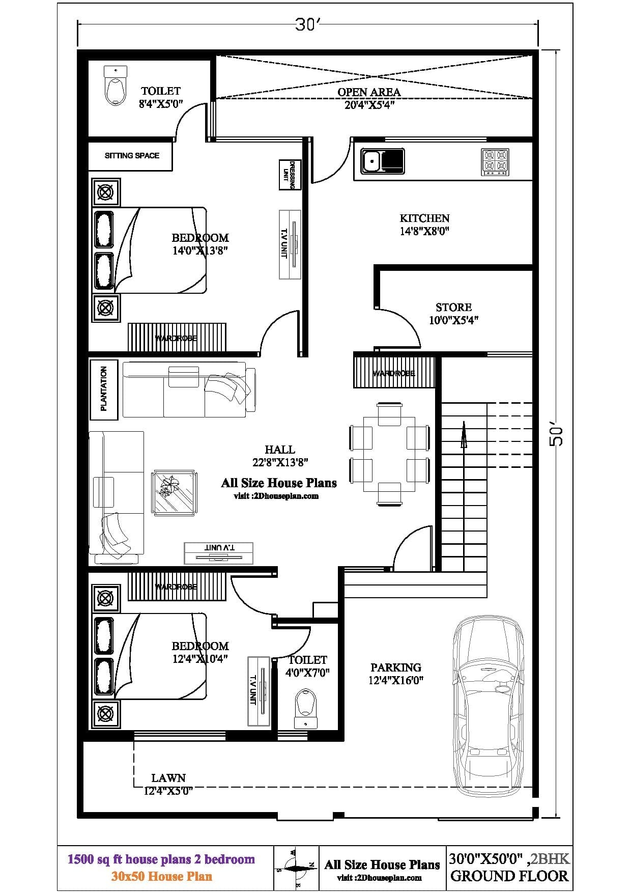 30X50 House Plan 2bhk 3bhk North East Vastu Plan 1500 Sqft