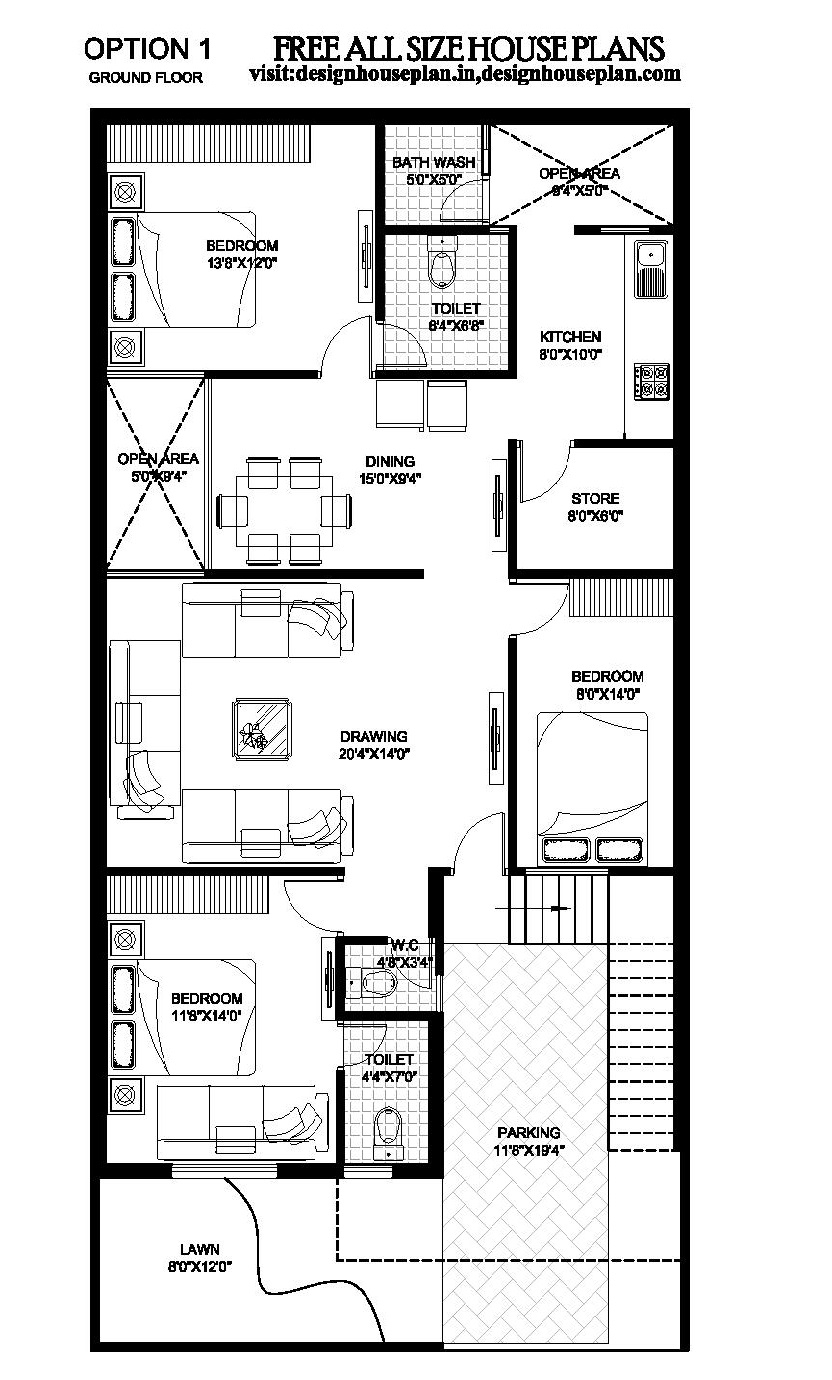 30x60 House Plans East Facing With 3 Bedroom Big Car Parking