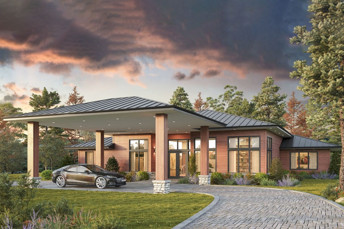 3500 Square Foot One Story Modern House Plan With Large Porte Cochere