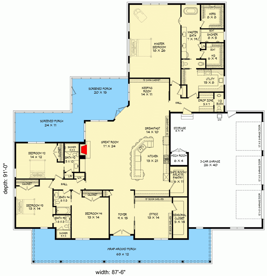 4 Bed Ranch Home Plan With Open Concept Living 68607VR