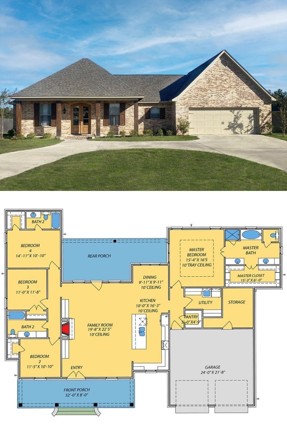 4 Bedroom Single Story Ranch Home With Open Concept Living Floor Plan 