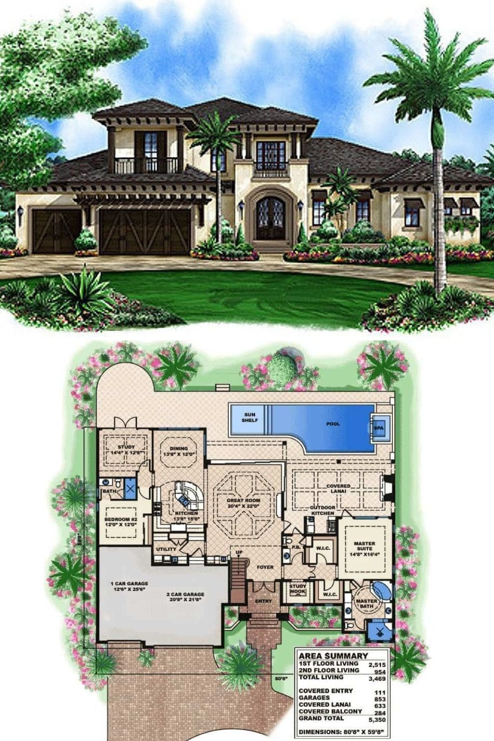 4 Bedroom Two Story Spanish Home With Balconies Floor Plan Luxury 