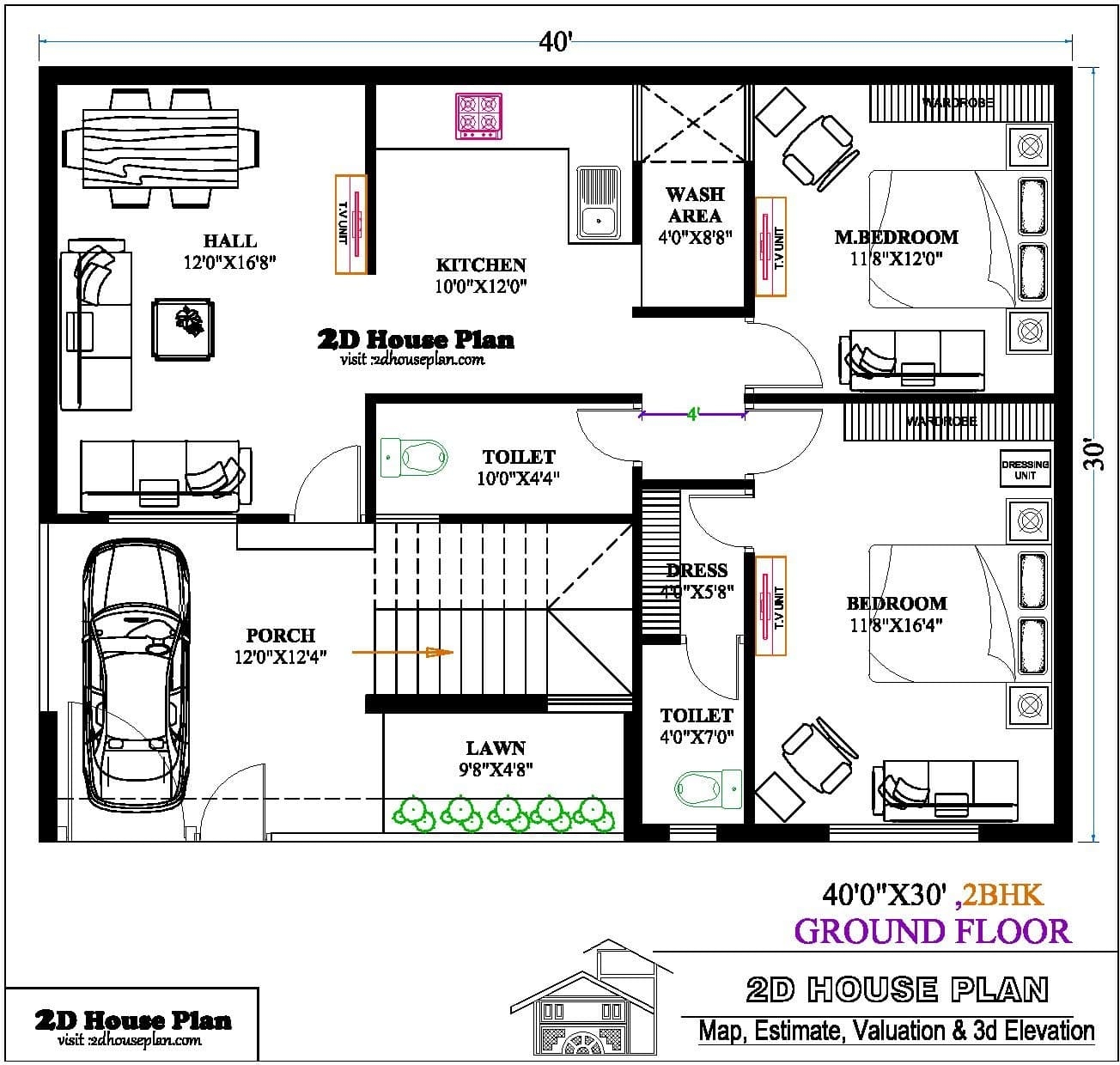 40 30 House Plan Best 40 Feet By 30 Feet House Plans 2bhk