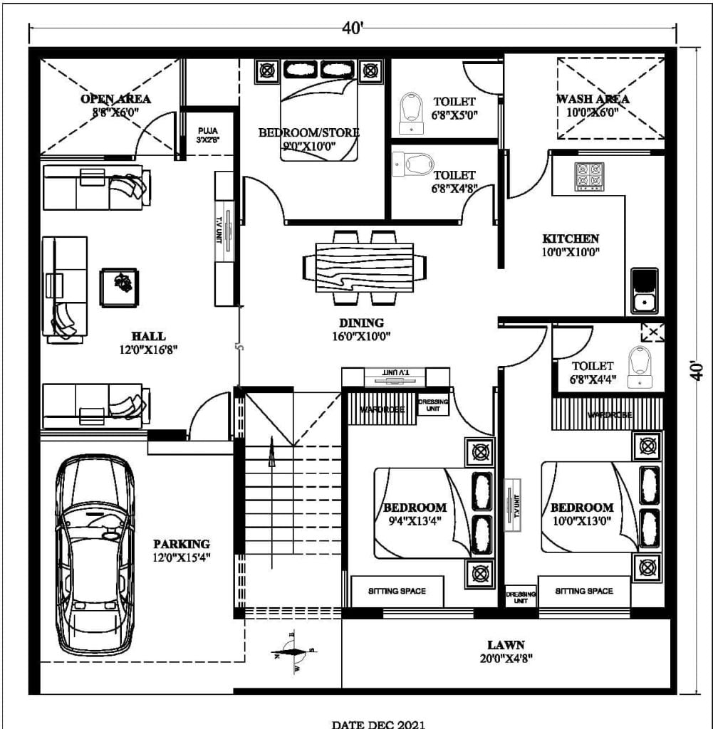 40 40 House Plan Best 2bhk 3bhk House Plan In 1600 Sqft