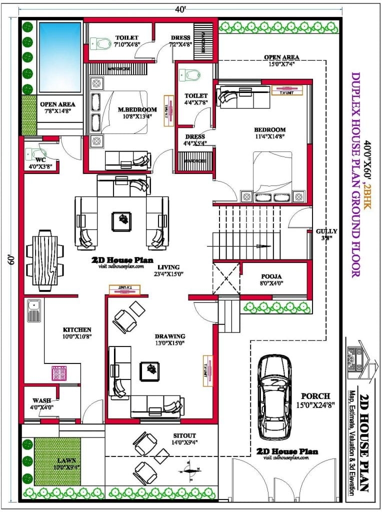 40 60 House Plan 2400 Sqft House Plan Best 4bhk 3bhk