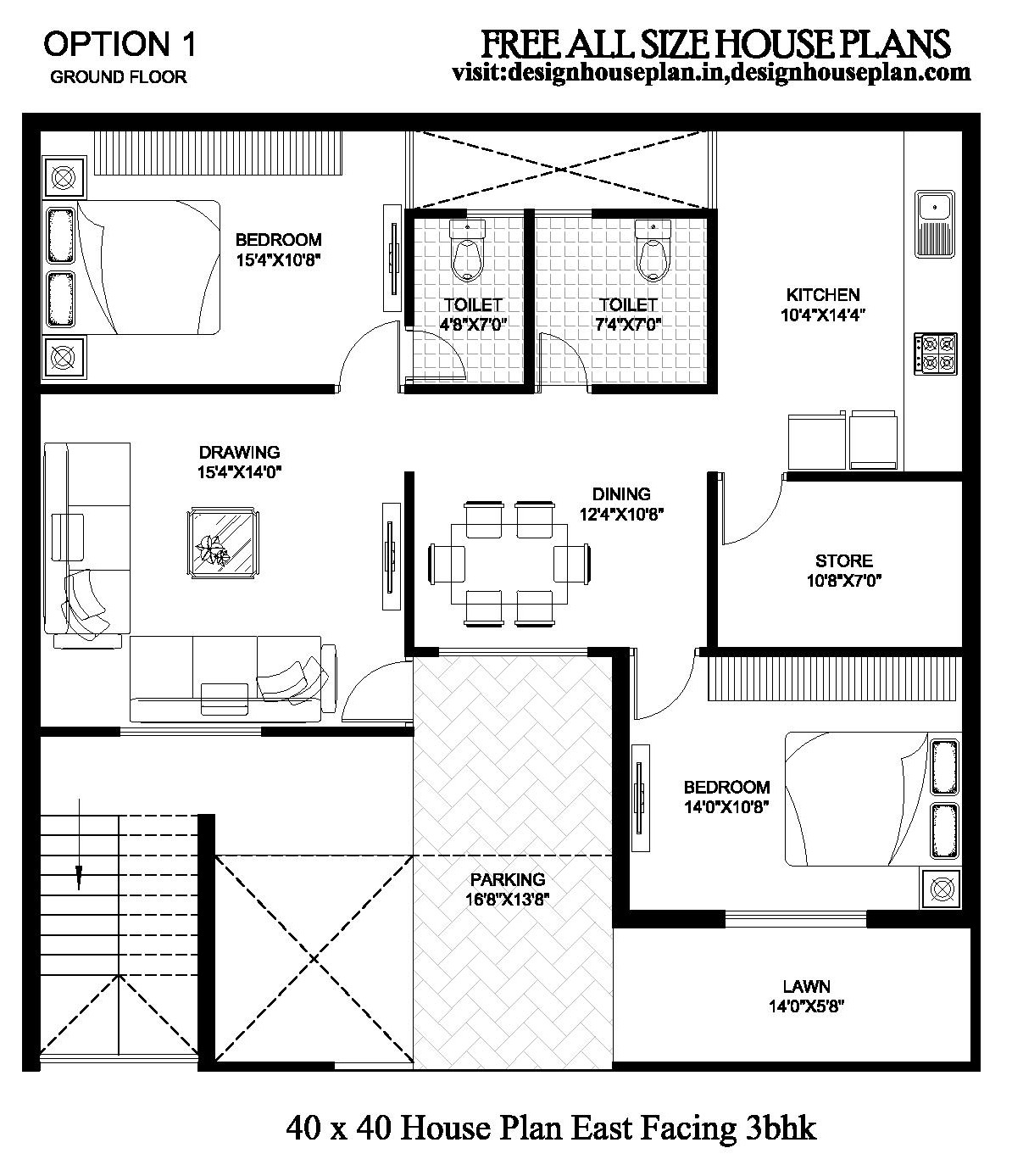 40x40 House Plan East Facing 3bhk 40x40 House Plan