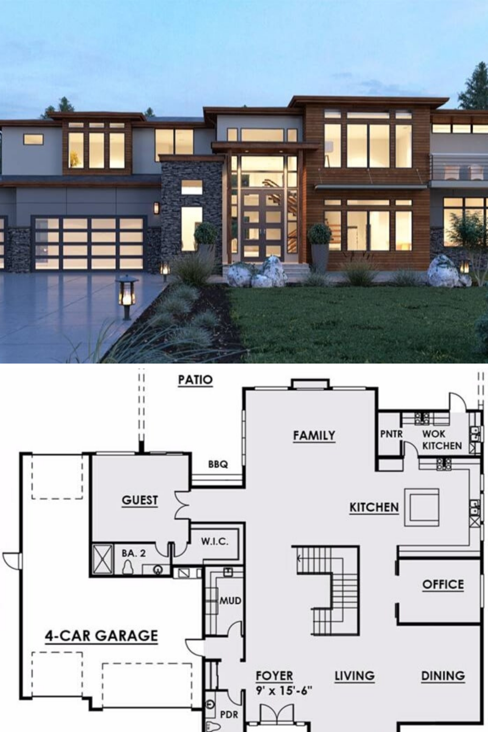 5 Bedroom Two Story Contemporary Style Home Floor Plan Modern House 