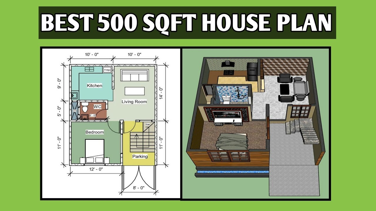 500 Sq Ft House Design 3D Plan Estimate 500