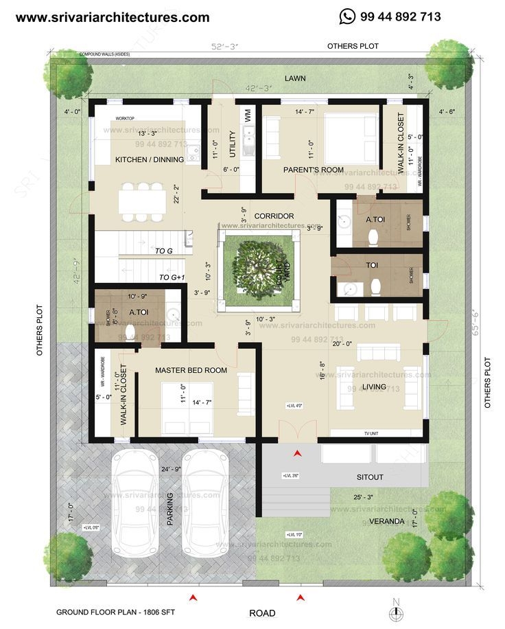 52 X 65 South Facing Floor Plan Courtyard House Plans Beautiful 