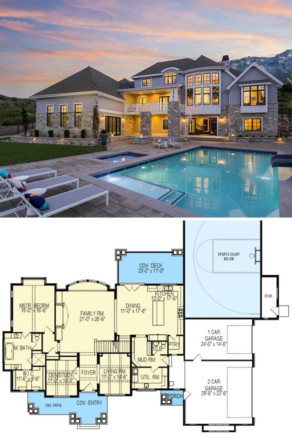 6 Bedroom Two Story Northwest Home With Sports Court Floor Plan 