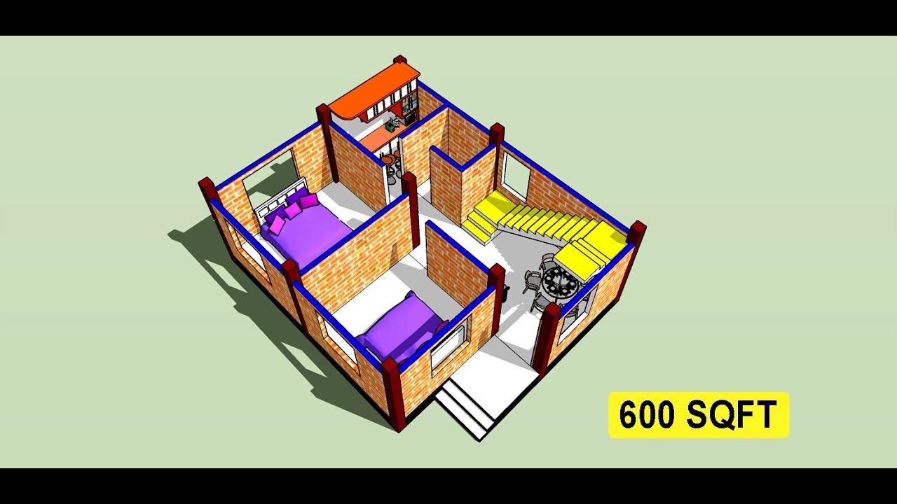 600 Sqft Village tiny House Plan II 2 Bhk Home Design II 600 Sqft