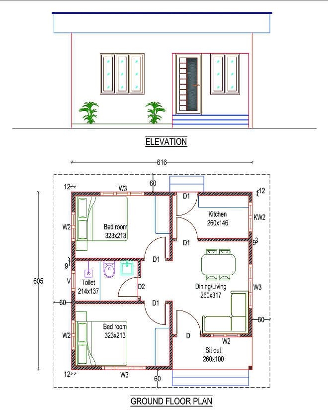 700 Square Feet 2 Bedroom Single Floor Modern Low Budget House And Plan 