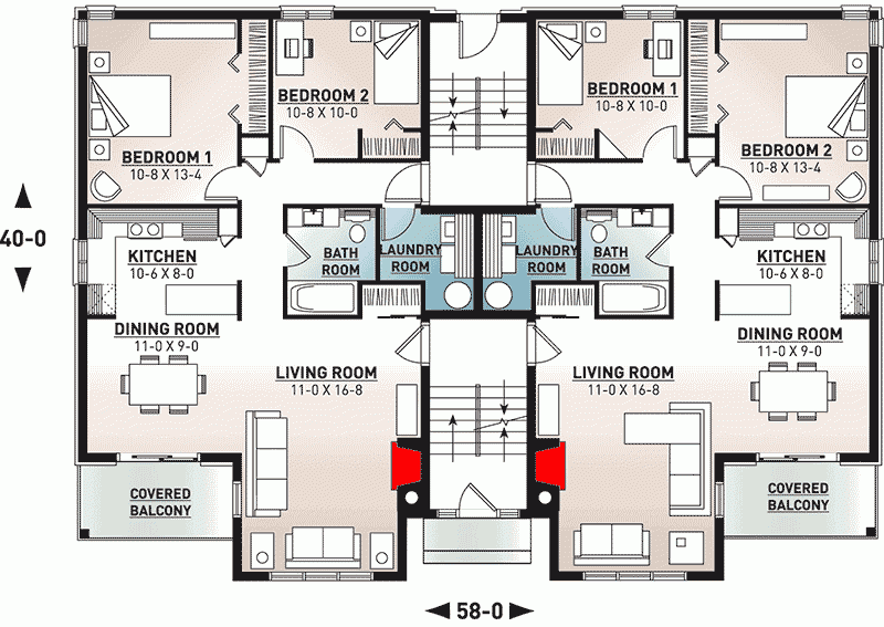 8 Unit Apartment Complex With Balconies 21425DR Architectural