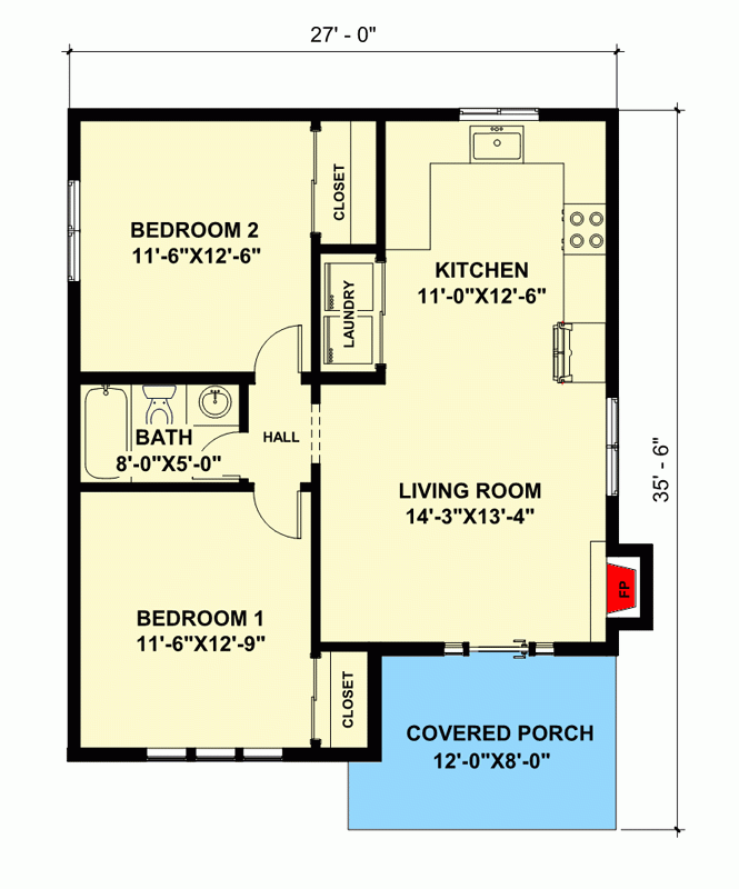 800 Square Foot 2 Bed Scandinavian style House Plan 420025WNT