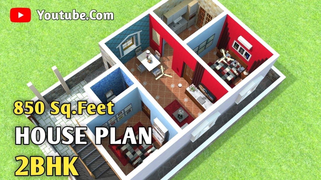 850 Sq Feet House Plan Single Storey House 2 Bedroom House Design 