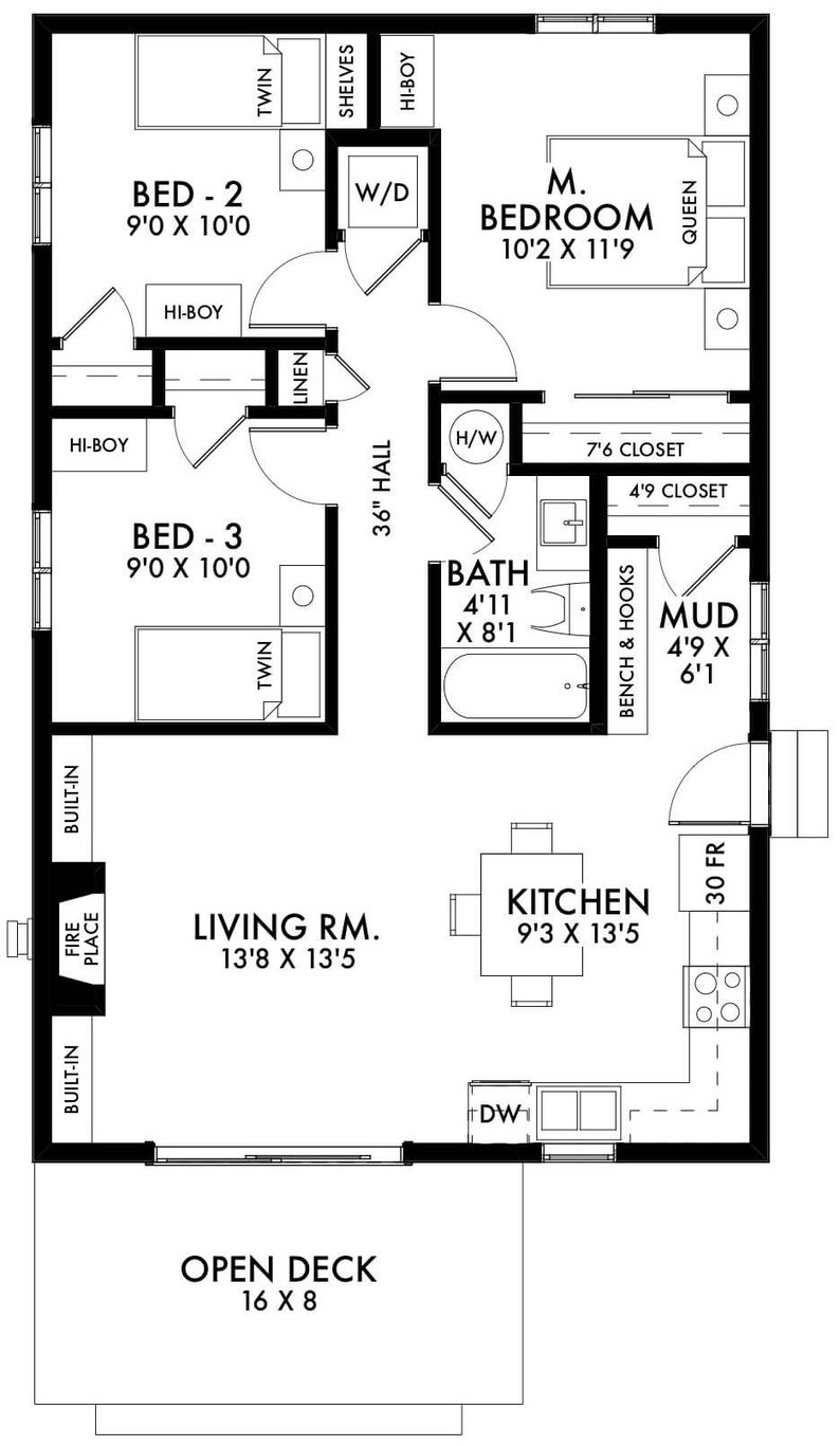 900 SF 3 Bedroom 1 Bath Small House Plan PDFs CAD Files Etsy