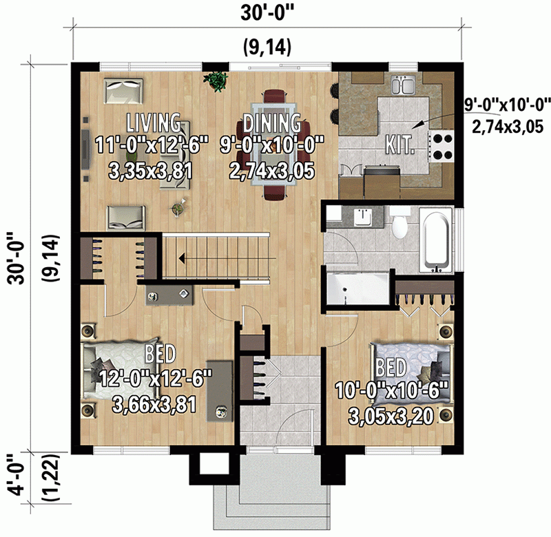 900 Square Foot 2 Bedroom Modern Cottage House Plan 80169PM 